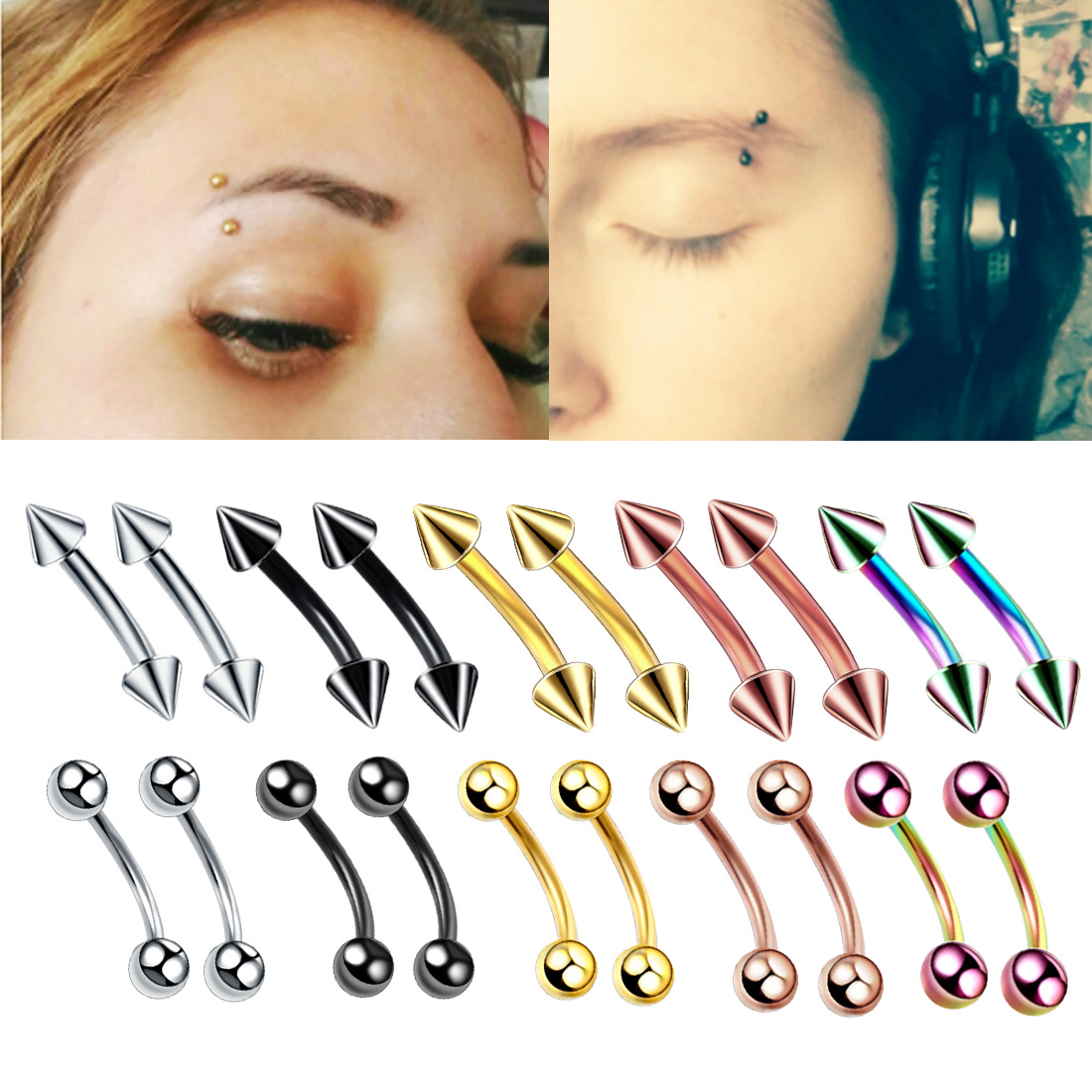 Stainless steel eyebrow nail lip nail color electroplated earrings European and American puncture jewelry multi-color multi-size cross-border supply