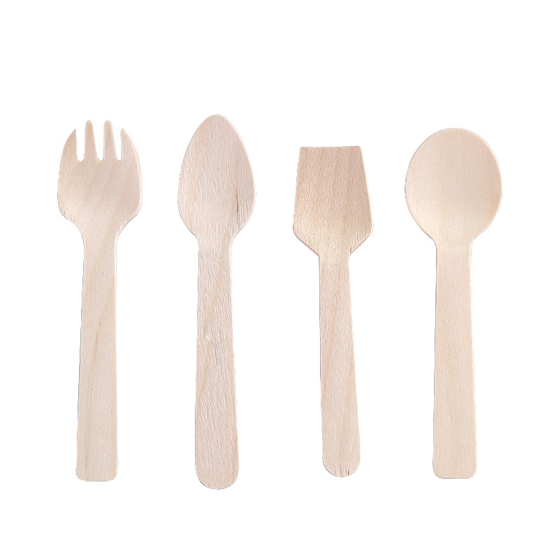 Ice cream wooden spoon disposable tasting spoon independent packaging white paper bag dessert fork spoon small wooden spoon