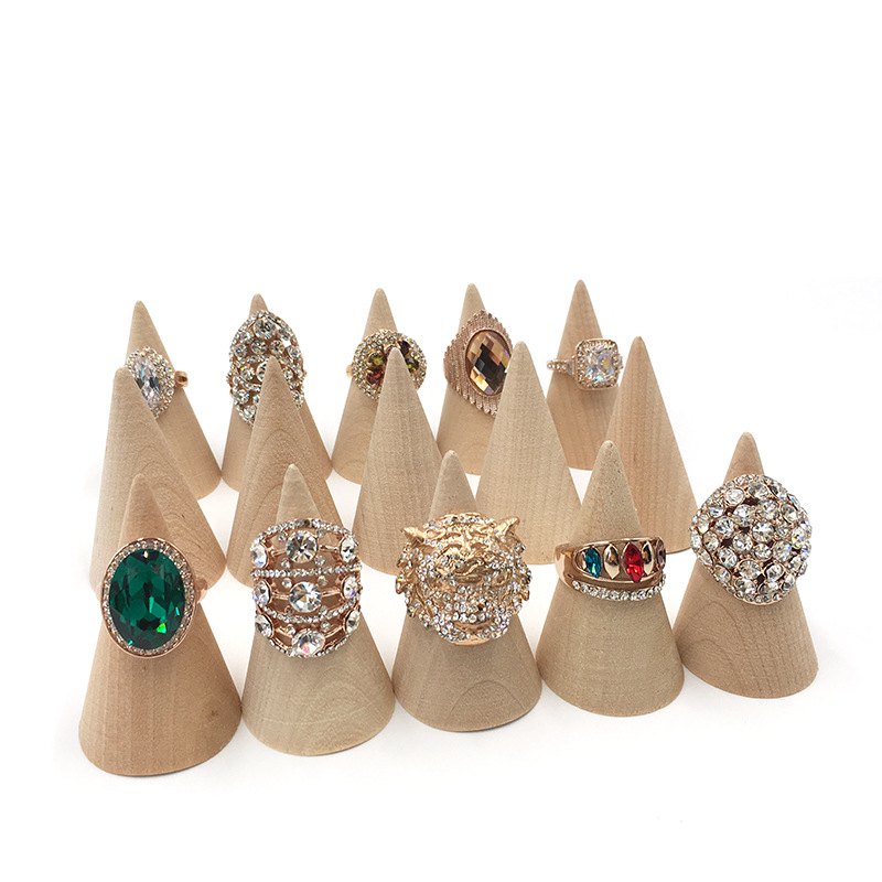 Factory in stock supply solid wood creative oblique cone ring display stand ring holder jewelry storage cabinet display stand