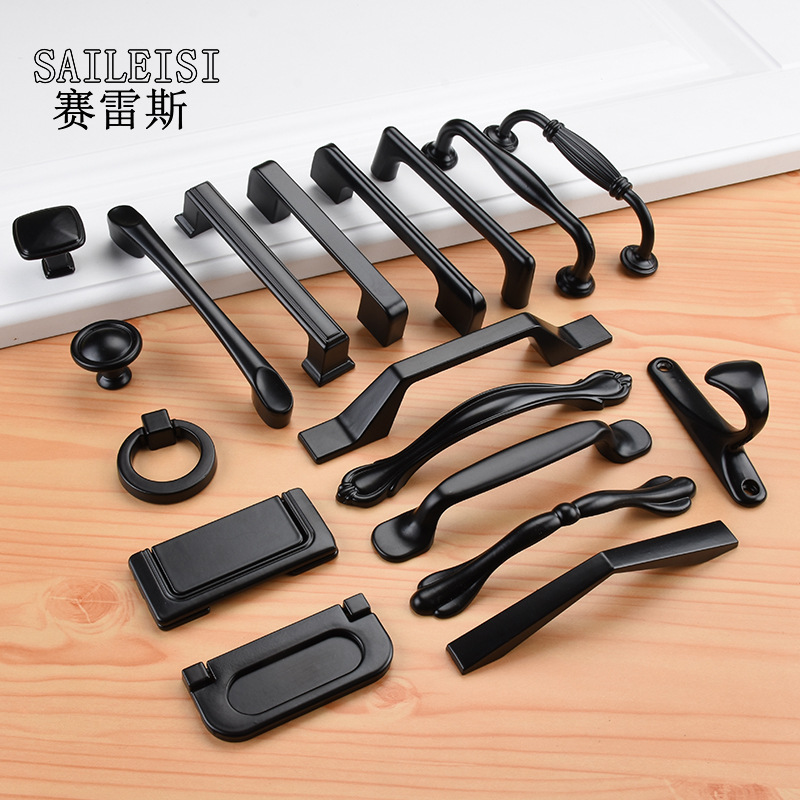 Черная ручка для дверцы шкафа из алюминиевого сплава, современный американский стиль, европейский стиль