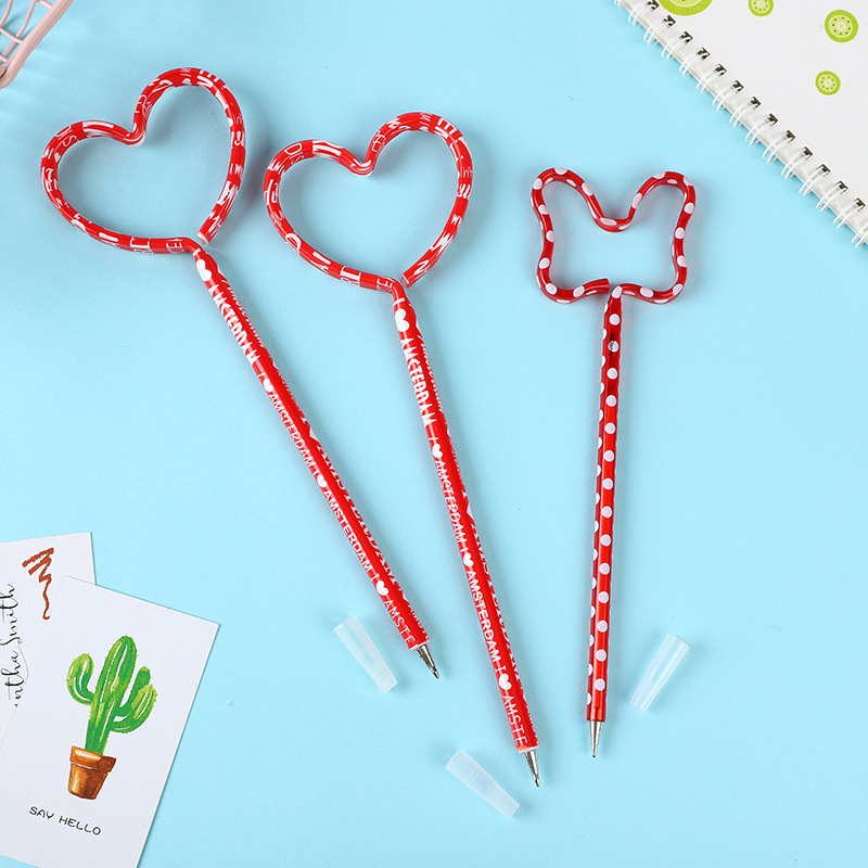 Factory supply PET creative advertising promotional gift shape love straw pen PETG single heart ballpoint pen