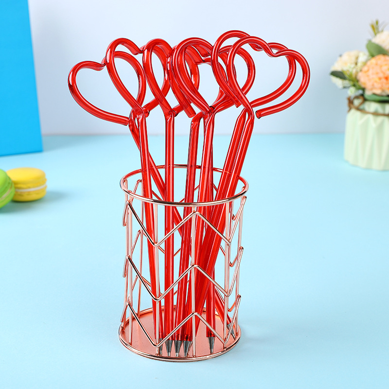 Factory supply PET creative advertising promotional gift shape love straw pen PETG single heart ballpoint pen