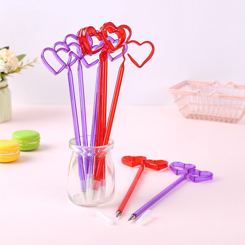 Factory supply PET creative advertising promotional gift shape love straw pen PETG single heart ballpoint pen