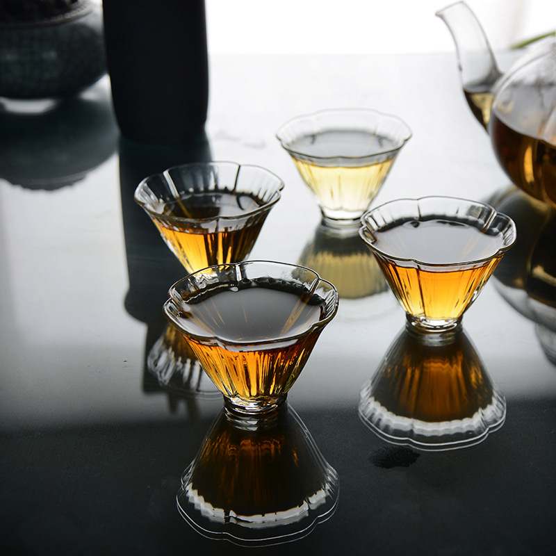 Glass Tasting Cup, Tea Cup, Small Bowl, New Model, Small Capacity, High Borosilicate Glass, Hibiscus Flower Design, Transparent Glass, Elegant Collection, Heat-Resistant