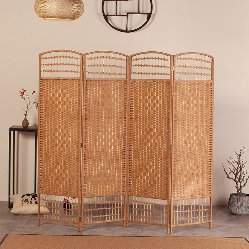 Rattan Partition Screen Antique Straw Handmade Living Room Partition Hallway Folding Screen Restaurant Indoor Classical Screen