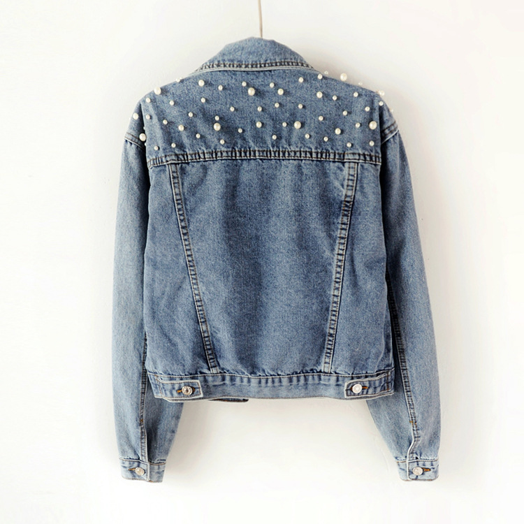 Denim Jacket Women's European Station Chubby Girl Plus Size Women's Beaded Diamond Coat Women's Student Light Blue Jacket Loose