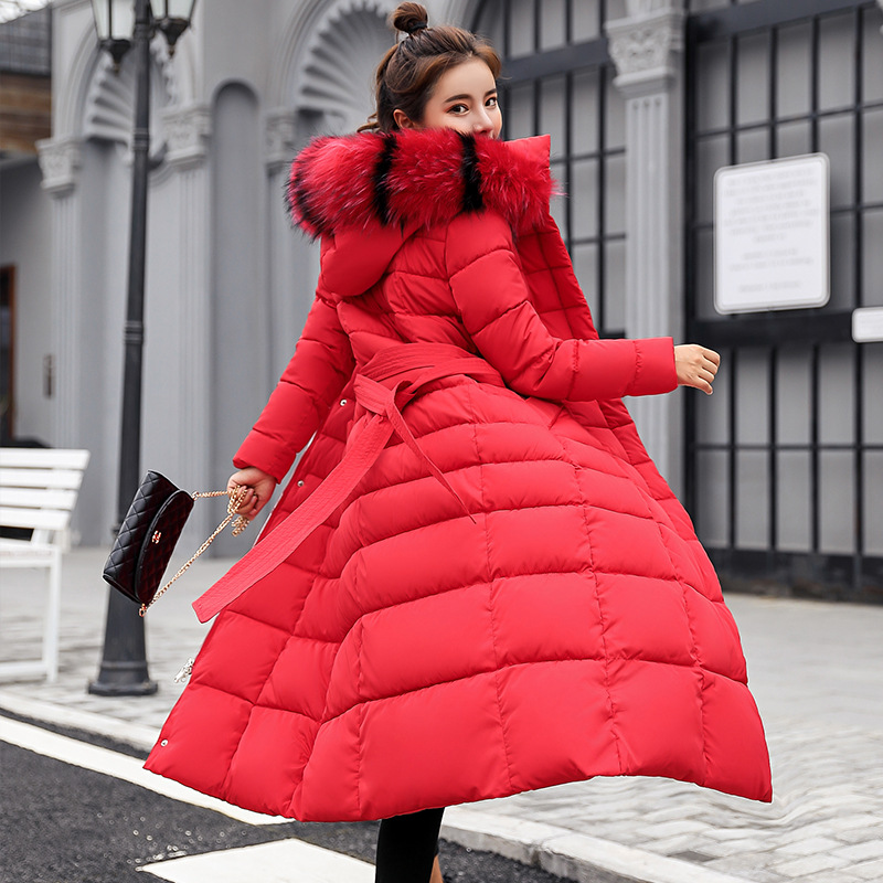 Cross-Border Cotton Coat for Women 2024 Winter New Thickeneded Fur Collar Long Coat Korean Style Slim Hooded Women's Cotton Coat for Women