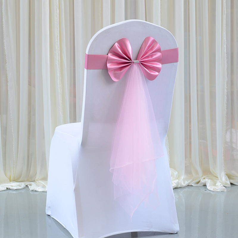 Stretch-Free Wedding Bow Chair Back Flower Hotel Banquet Wedding Mesh Ribbon Decoration Christmas Strap