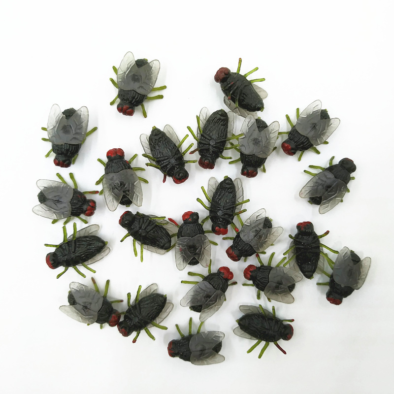 Fly and Fruit Fly Fake Animal Model Funny Toy 2.3*2cm 1.5*1.3cm Realistic Halloween
