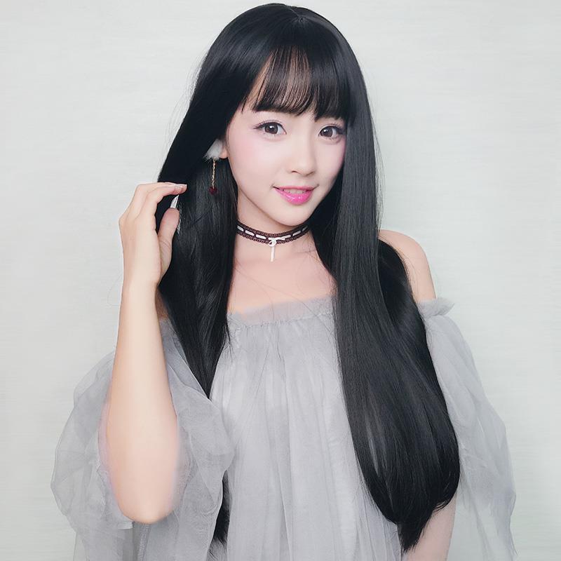 Mengfei's New Wig for Women with Long Straight Hair and Bangs, Natural and Realistic Wig, Smooth Long Hair Style Full Head Wig