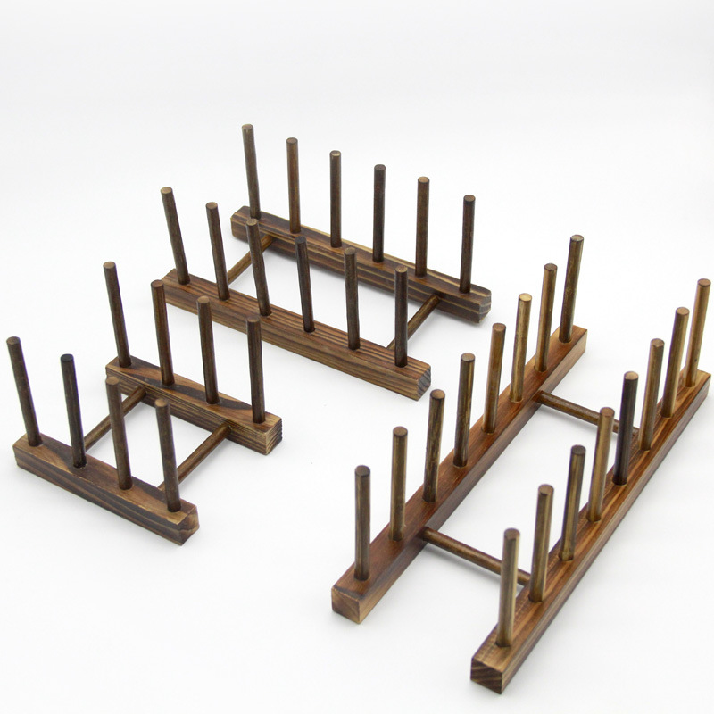 Wooden kitchen utensils drain rack wine cup bookshelf wooden dishes and dishes storage rack