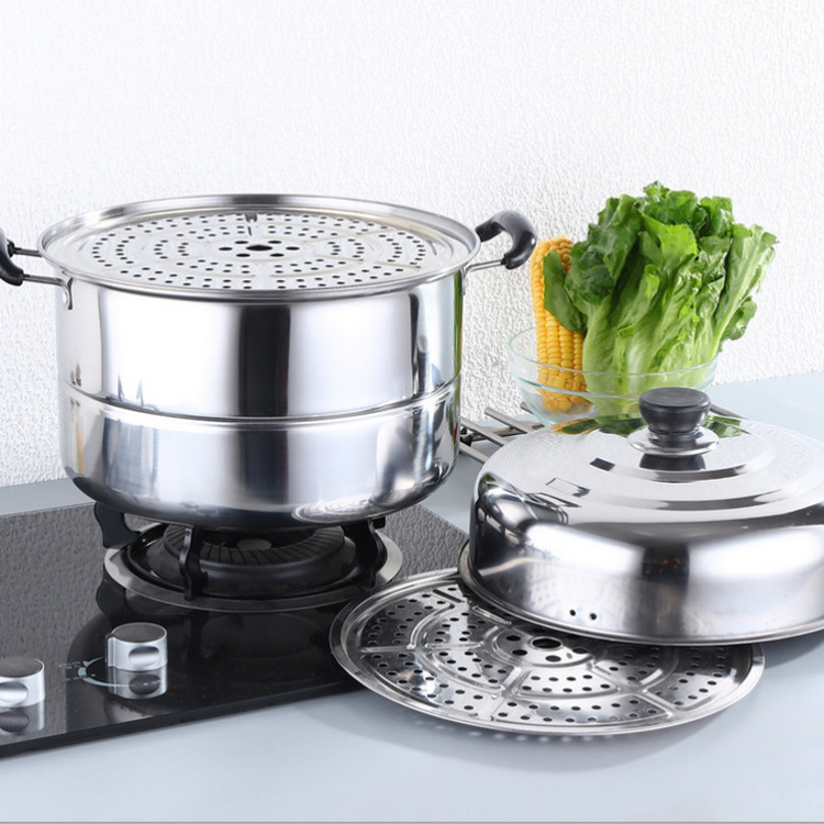 Stainless Steel Double-Layer Steamer Thickened Commercial Steaming Dual-Purpose Pot Three-Layer Large-Capacity Steamer Household Multi-Functional Steamer