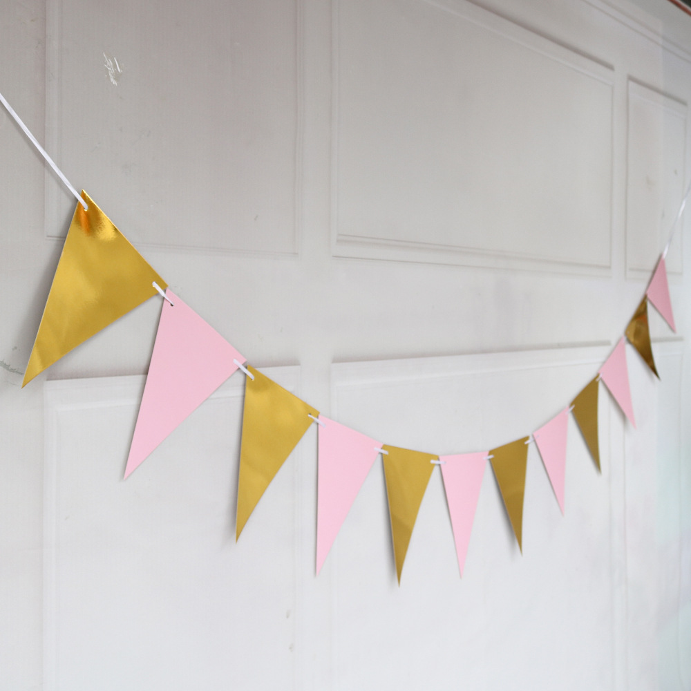 Wholesale gilded pennant wave flag birthday party supplies atmosphere decoration gold and silver pink blue pennant banner