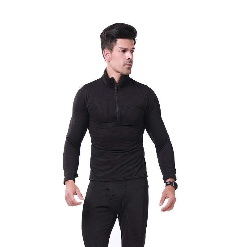 Men's New Square Fleece Tactical Training Warm Suit Wholesale Elastic Underwear Outdoor Sports Riding Suit