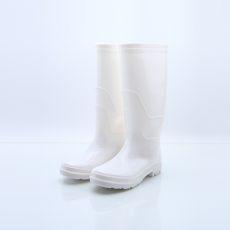 White Pvc Non-Slip Men's Mid-High Rain Boots for Food Service, Waterproof Shoes, Thickened Construction Site Rubber Shoes