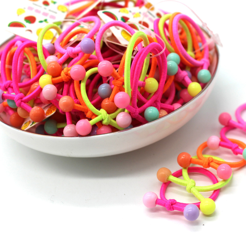 Children's Red Bead Knotted Small Rubber Band Headwear Korean Baby Hair Band Hair Rope Girls Small Rubber Band Wholesale Accessories