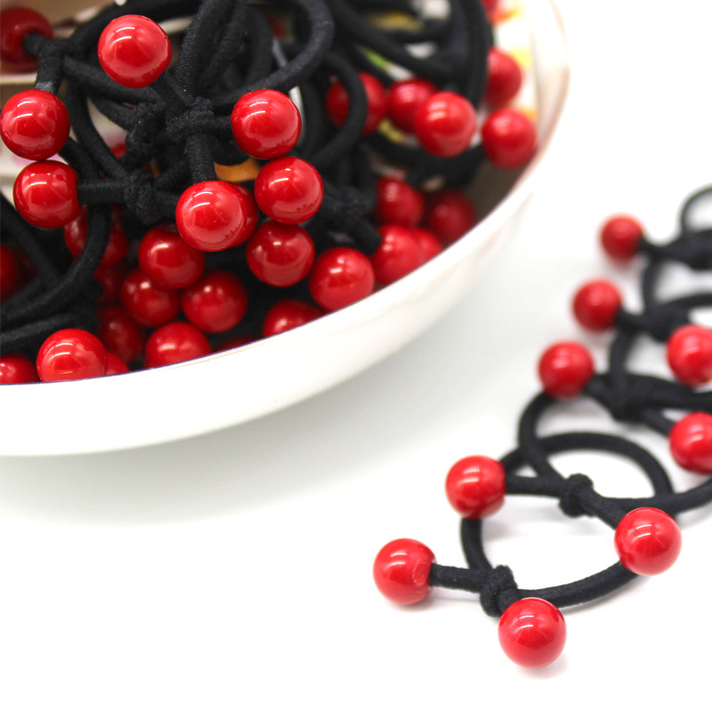 Children's Red Bead Knotted Small Rubber Band Headwear Korean Baby Hair Band Hair Rope Girls Small Rubber Band Wholesale Accessories