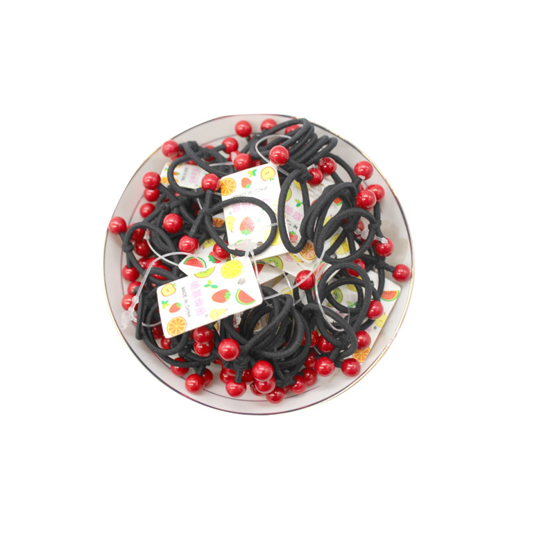 Children's Red Bead Knotted Small Rubber Band Headwear Korean Baby Hair Band Hair Rope Girls Small Rubber Band Wholesale Accessories