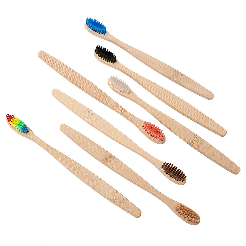 Bamboo toothbrush wholesale adult wood bamboo charcoal soft bristle toothbrush bamboo wooden handle flat toothbrush can be laser customized