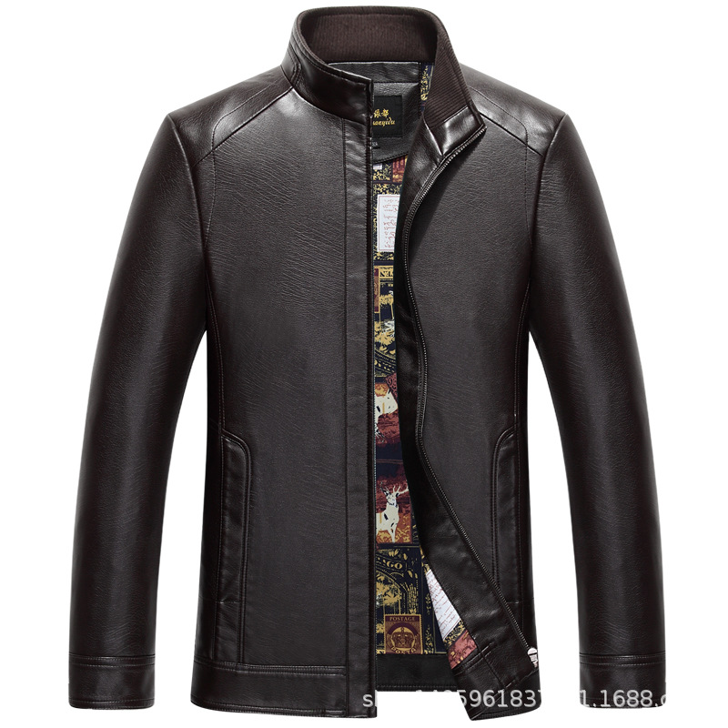 2024 Autumn and Winter New Haining Genuine Leather Jacket Men's Slim Short Stand Collar Leather Jacket Men's Middle-Aged Genuine Leather Jacket