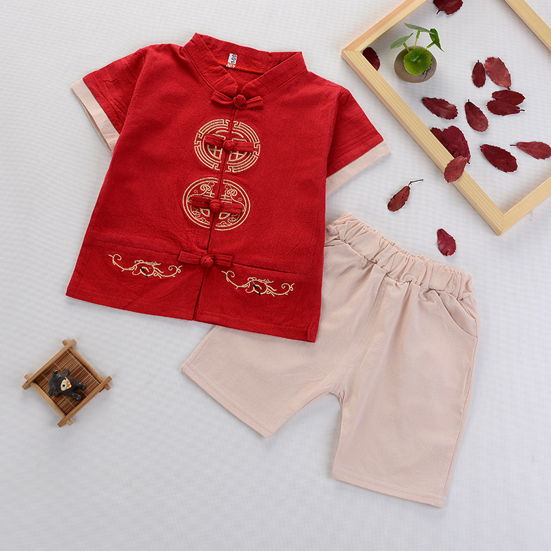 Cross-border children's clothing Chinese clothing children's retro improved Tang suit summer boys and girls cotton and linen suit Chinese style baby Tang suit
