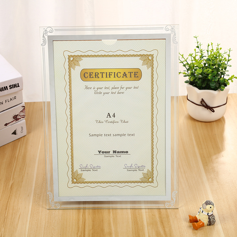 Factory Direct Sales Wholesale Creative Crystal Glass Photo Frame Table A4 Photo Frame Certificate Frame 6inch Id Photo Studio Photo Frame