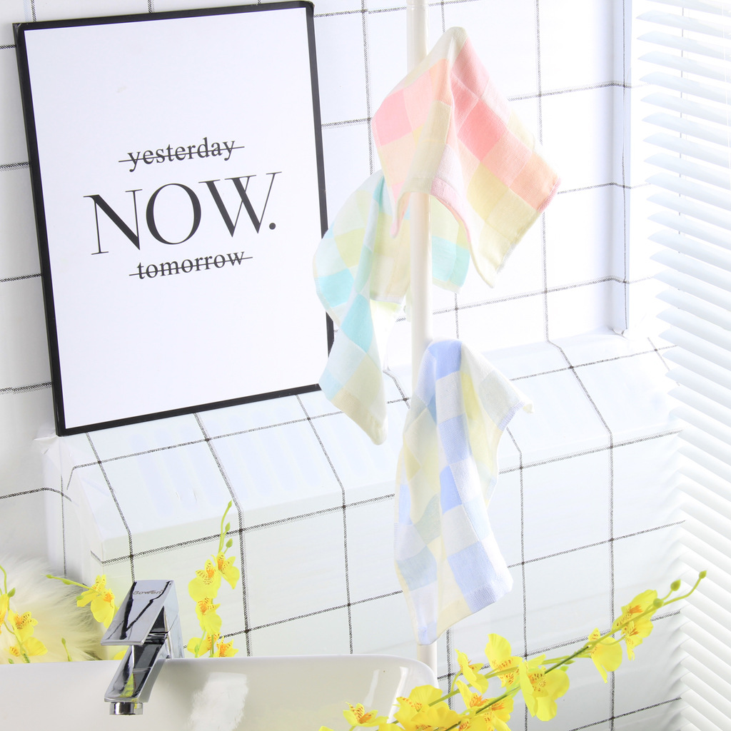 Cotton square towel color grid gauze small towel baby gauze saliva towel kindergarten handkerchief towel wholesale