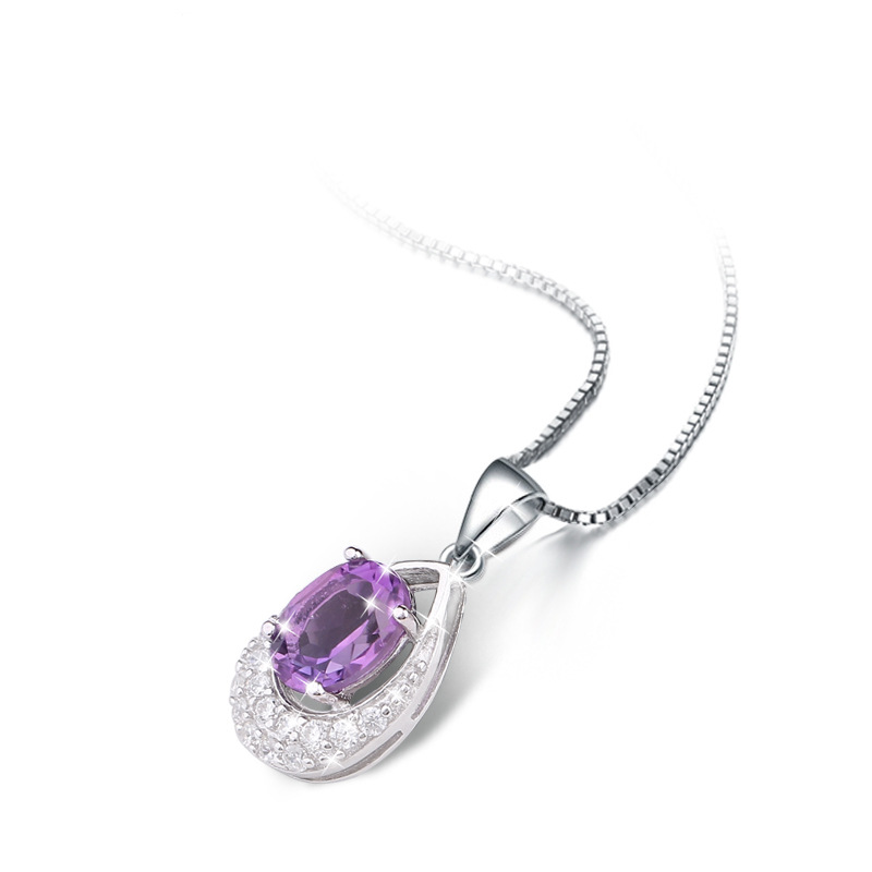 Natural Amethyst Pendant 925 Silver Necklace Fashion Jewelry Amethyst Accessories Jewelry Manufacturers Wholesale LF