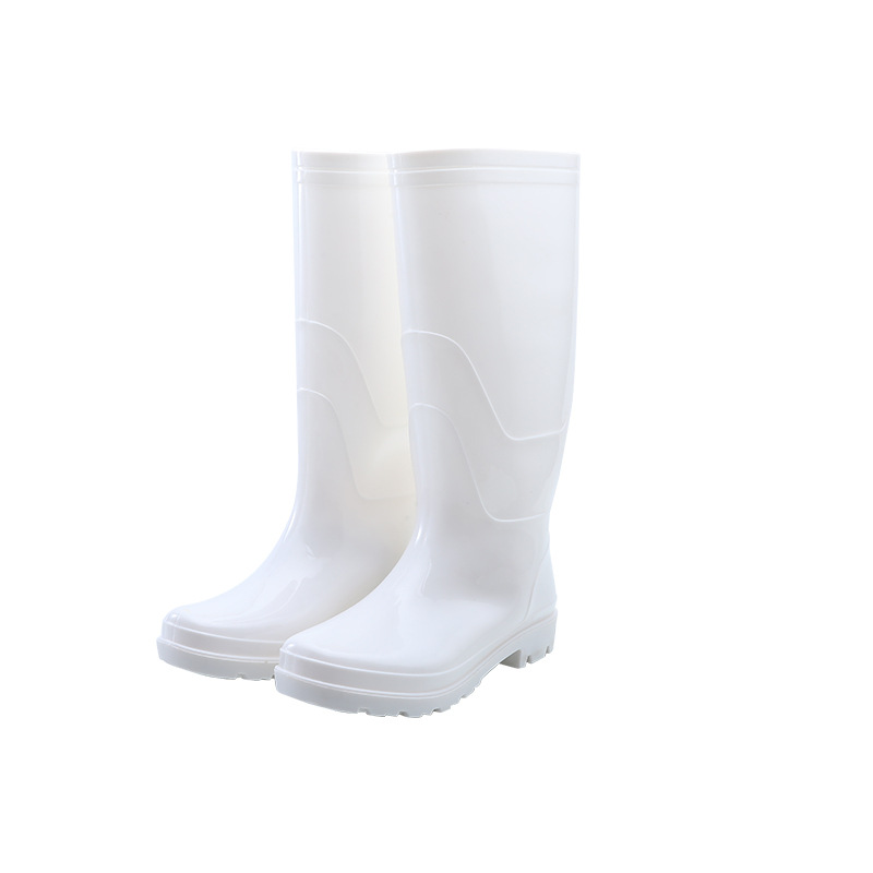 White Pvc Non-Slip Men's Mid-High Rain Boots for Food Service, Waterproof Shoes, Thickened Construction Site Rubber Shoes