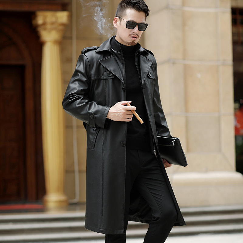 2024 Autumn and Winter Haining Genuine Leather Coat Sheep Leather Coat Middle-aged Men's Mid-length Lapel Leather Coat Coat