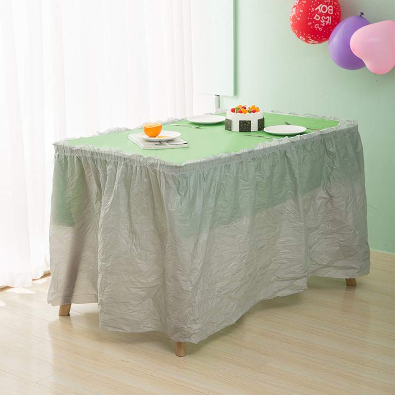 Disposable Peva Table Skirt Dessert Table Birthday Decoration Long Table Skirt Tablecloth Conference Table Color Matching