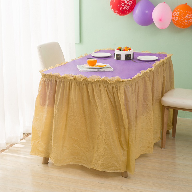 Disposable Peva Table Skirt Dessert Table Birthday Decoration Long Table Skirt Tablecloth Conference Table Color Matching