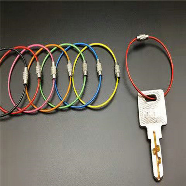 In stock supply stainless steel wire rope color coated wire ring paint belt button rotating screw key ring