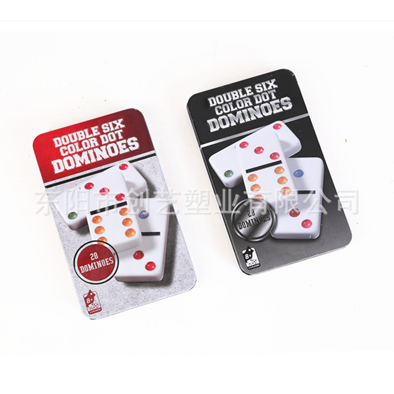 Меламиновое домино в железной коробке белый фон цветные точки 28 цветных точек