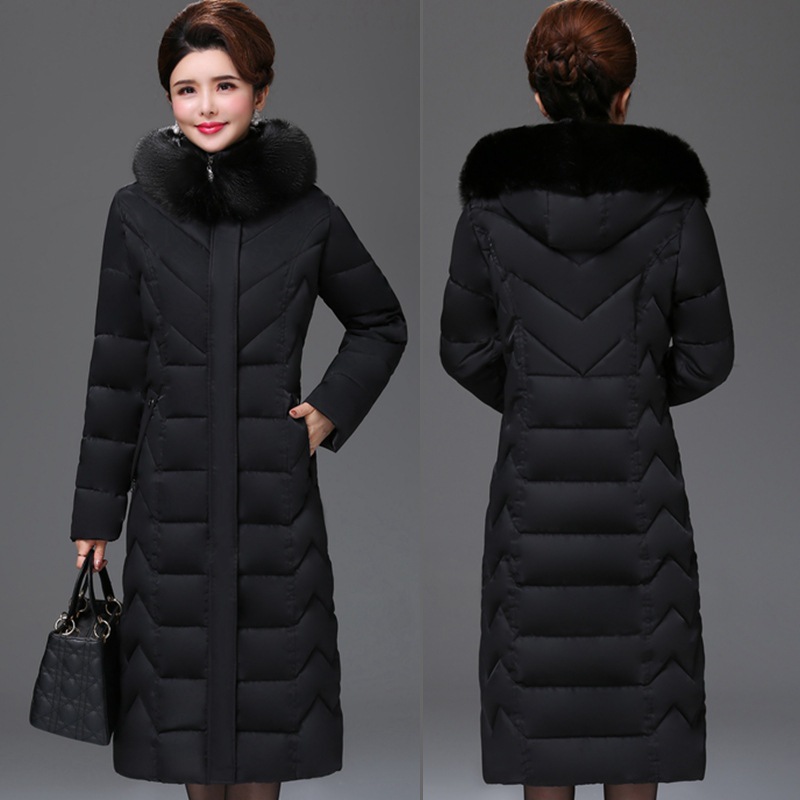 Новая зимняя утолщенная хлопковая одежда для женщин, большой размер, выше колена, для женщин среднего возраста