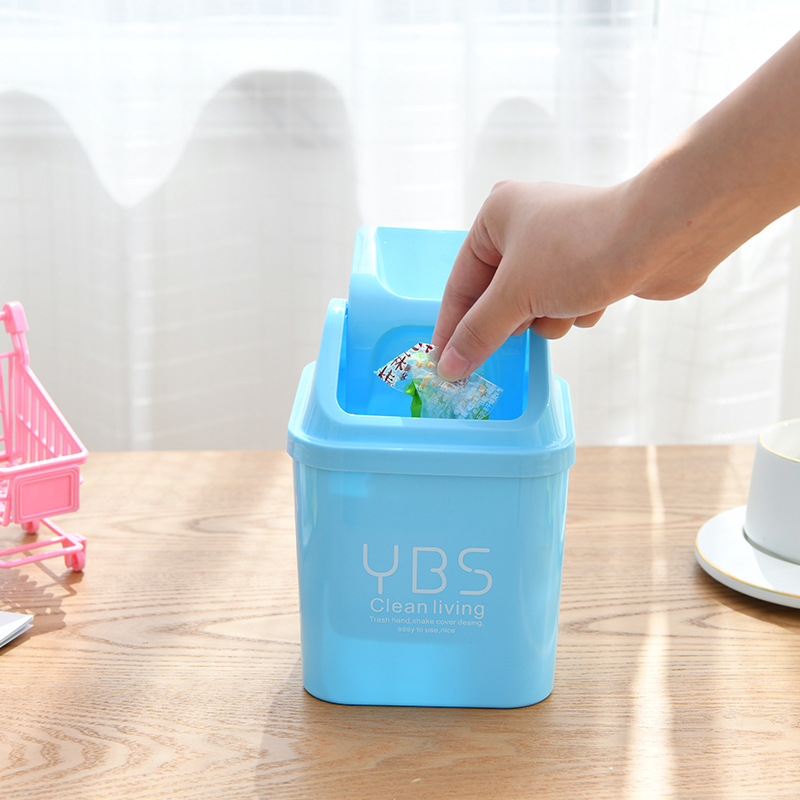 Small size square desktop Trash Can kitchen living room flip sundries storage mini plastic bucket can be fixed