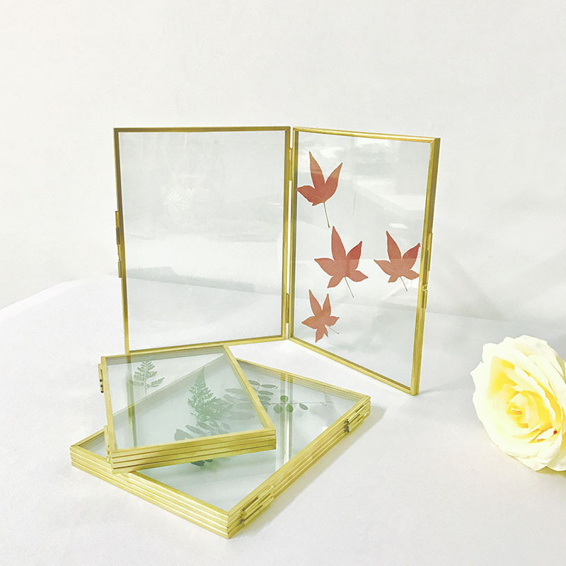 Nordic Glass Photo Frame Double Folding Simple Metal Photo Frame Set Table Card Plant Specimen Display Transparent Photo Frame