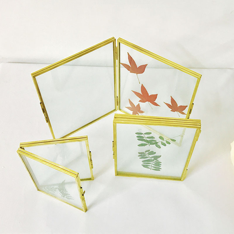 Nordic Glass Photo Frame Double Folding Simple Metal Photo Frame Set Table Card Plant Specimen Display Transparent Photo Frame