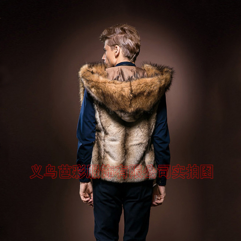 European and American Amazon Explosions Fur Jacket Men's Fur Vest Hooded Slim-Fit Short Sleeveless Fox Fur Jacket