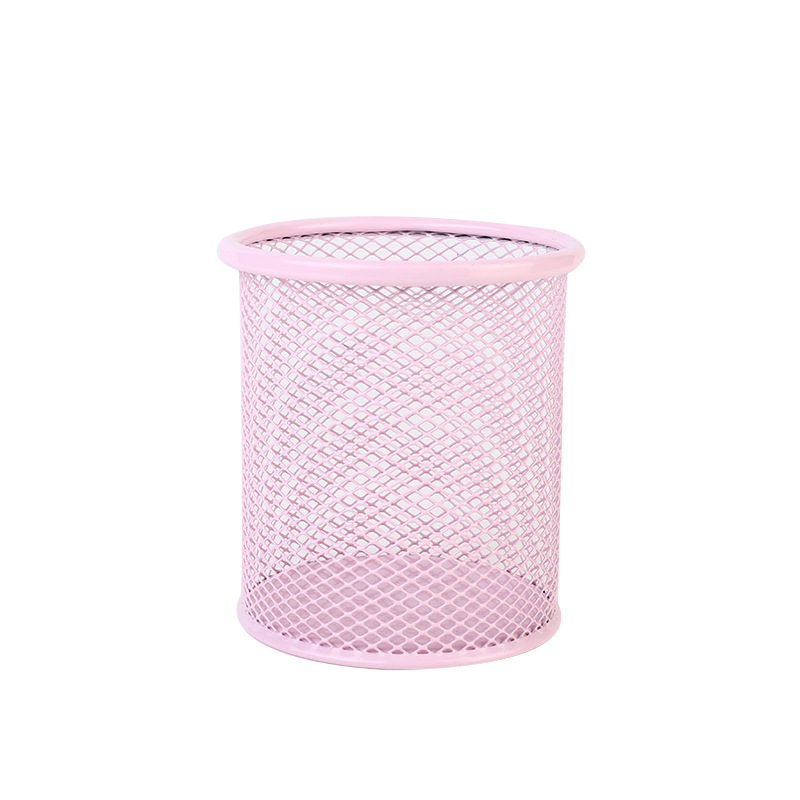 Factory wrought iron hollow desktop storage pen holder student stationery multi-functional color grid round/square Pen Holder