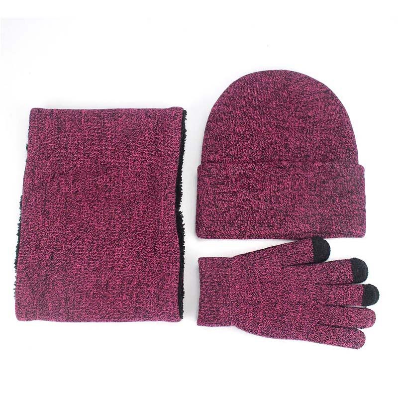Foreign Trade Cross-Border Velvet Three-Piece Set Aliexpress Amazon Ebay Warm Suit Winter Hat Scarf Touch Screen Gloves