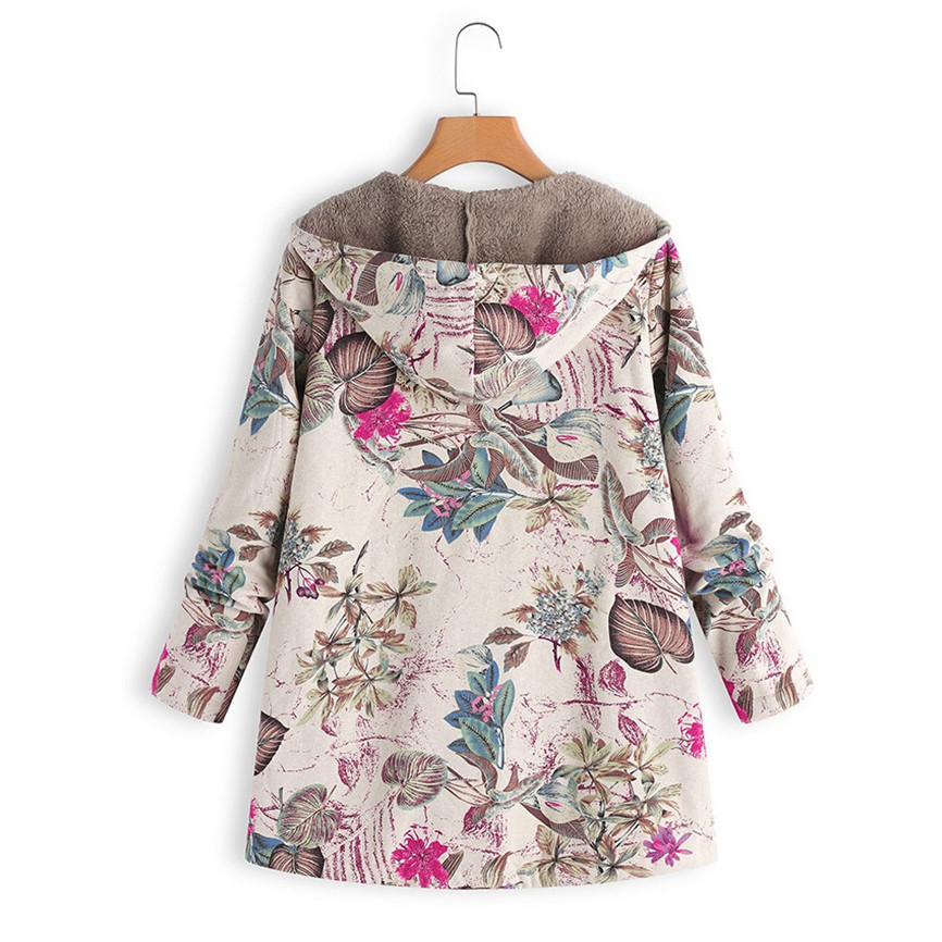 Winter European and American New Women's Clothing Su Leaf Print Hooded Long-Sleeved Retro Jacket