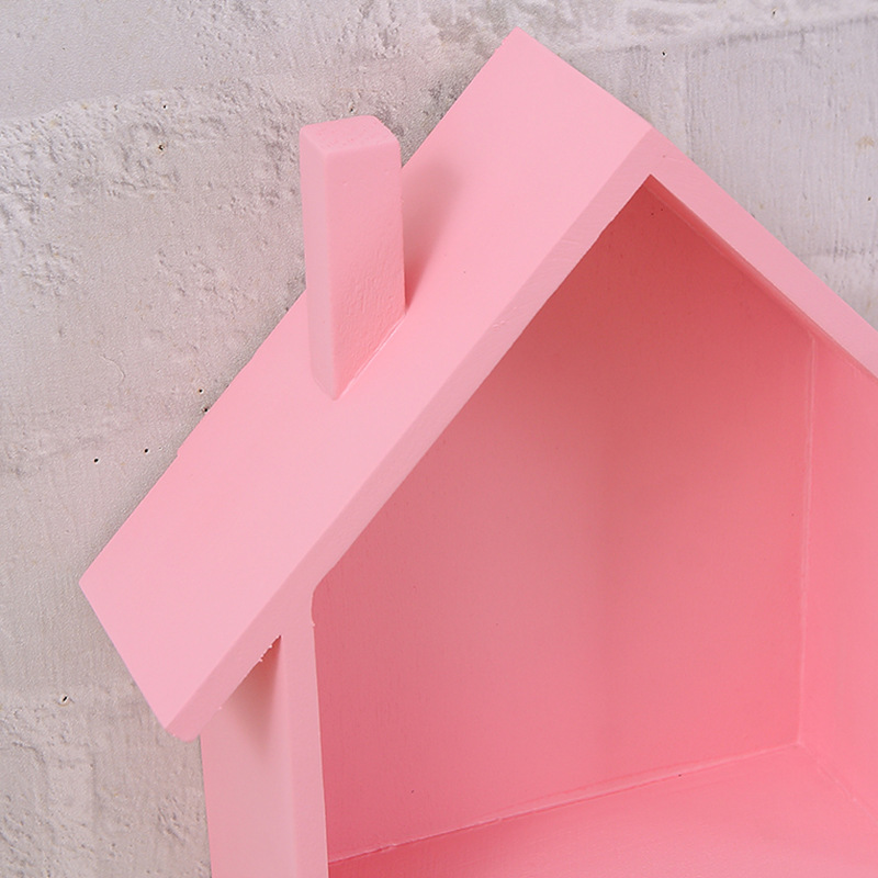 Solid Wood Wall Cute Small House Storage Rack Children's Room Kindergarten Restaurant Wood Storage Decorative Shelf Partition