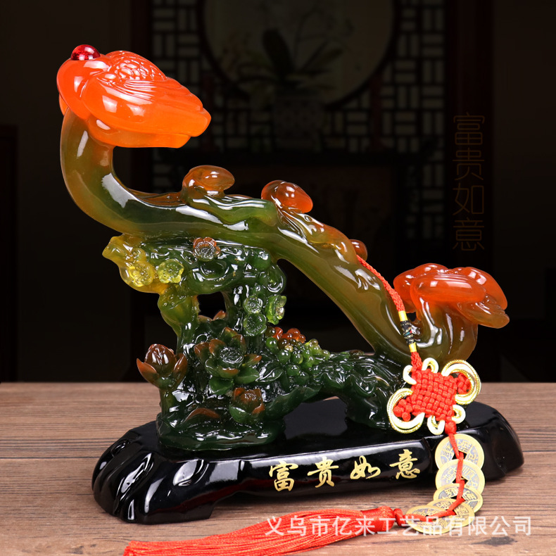 Fugui Ruyi Decoration Chinese Home Living Room Wine Cabinet Entrance Office Decoration Opening Gift Giving Resin Crafts