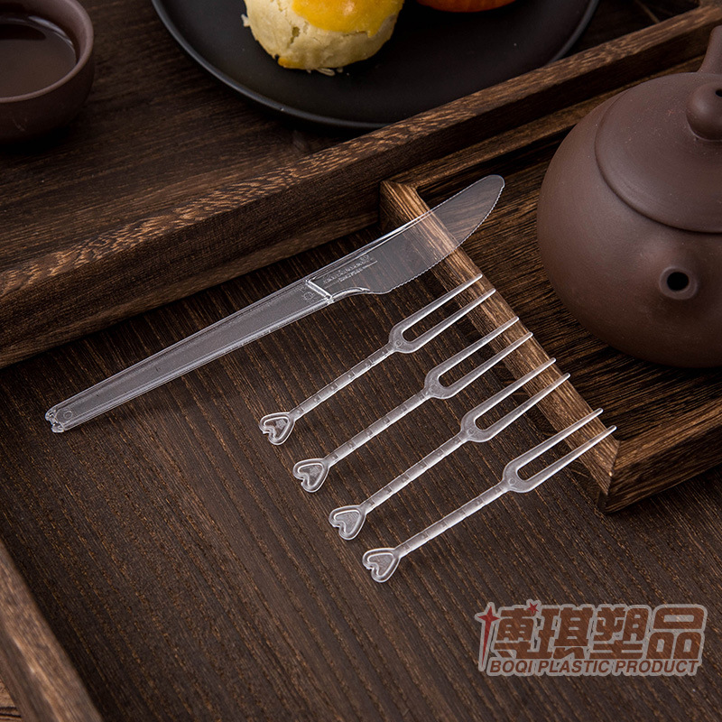 Moon cake knife and fork disposable set high-grade tableware plastic cake moon cake fork 1 knife 4 Fork
