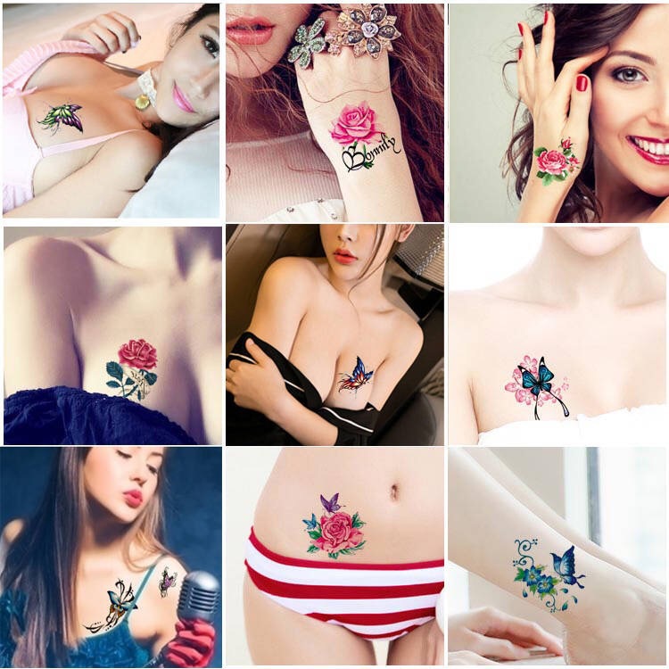 Manufacturers Wholesale Waterproof Tattoo Stickers Sexy Simulated Flowers Butterfly Ankle Clavicle Rose Tattoo Stickers for Men and Women