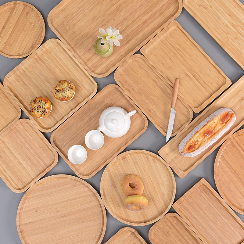 Factory wholesale Japanese bamboo wooden pallet rectangular bamboo plate round plate bamboo tray cake creative pizza