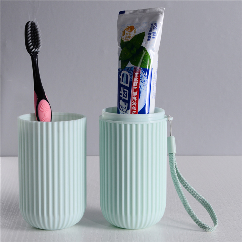 Vertical Striped Travel Wash Cup Toothbrush Cup Toothpaste Storage Box Portable Toothbrush Box Toothbrush Bucket Casual Mouthwash Cup