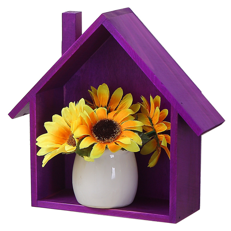 Solid Wood Wall Cute Small House Storage Rack Children's Room Kindergarten Restaurant Wood Storage Decorative Shelf Partition