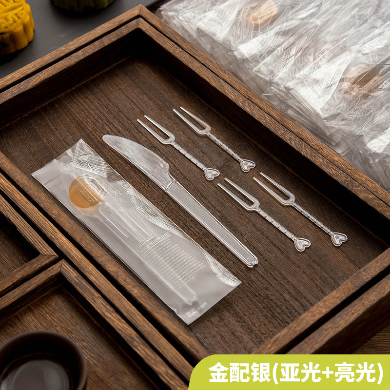 Moon cake knife and fork disposable set high-grade tableware plastic cake moon cake fork 1 knife 4 Fork